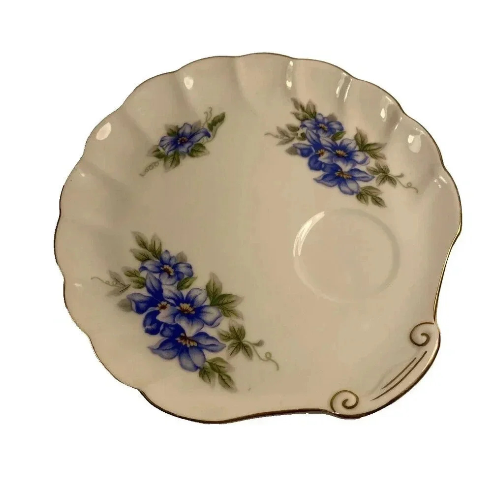 Vintage Set of 5 Japan Blue Violet Tea Plates 1940s